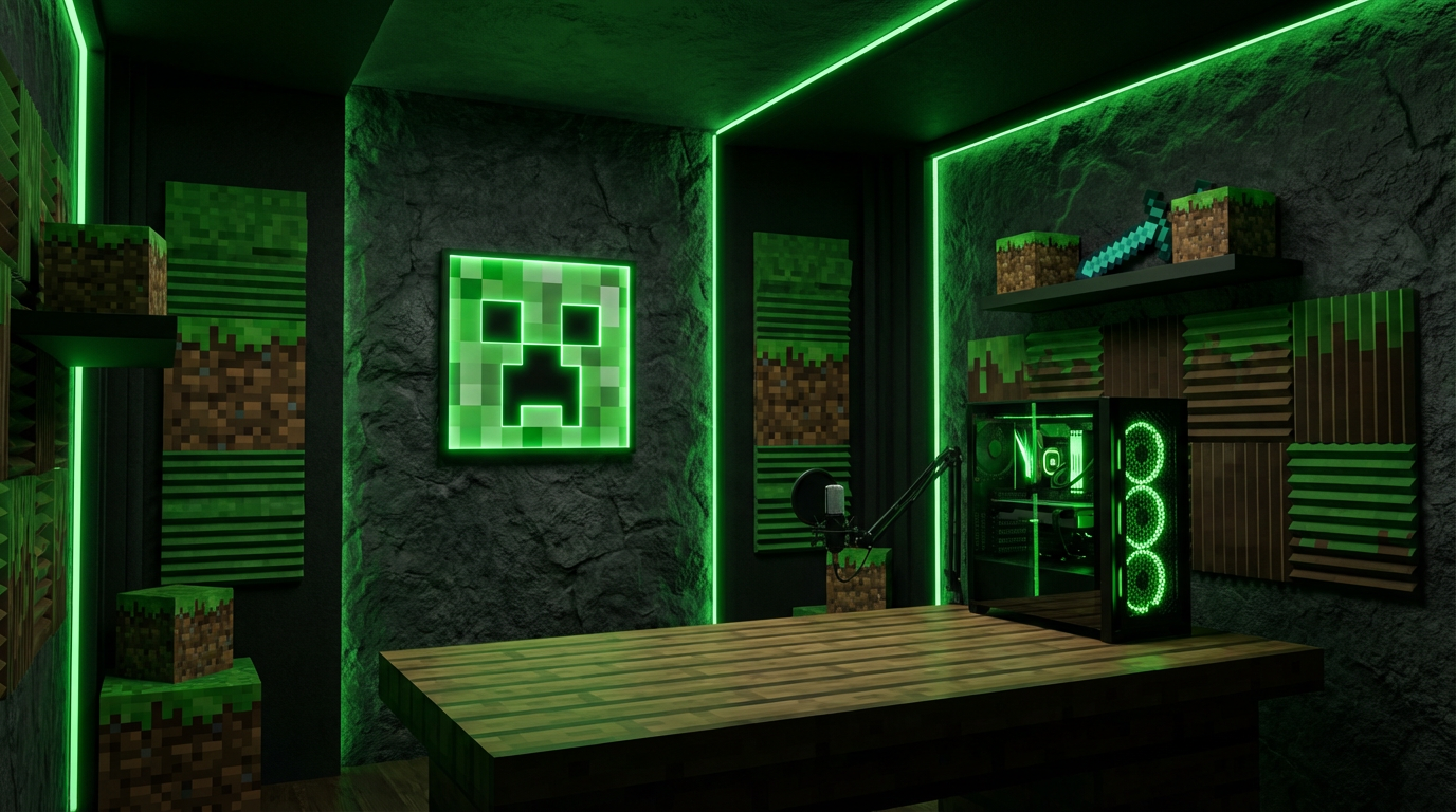 Minecraft Themed Custom Studio - Green Pixel Art Setup