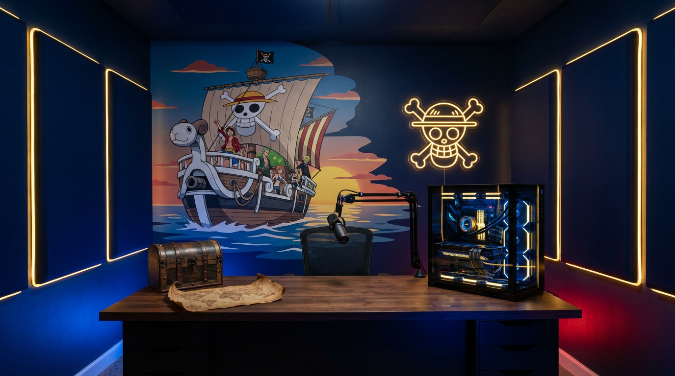 One Piece Themed Custom Studio - Navy Blue and Gold Setup