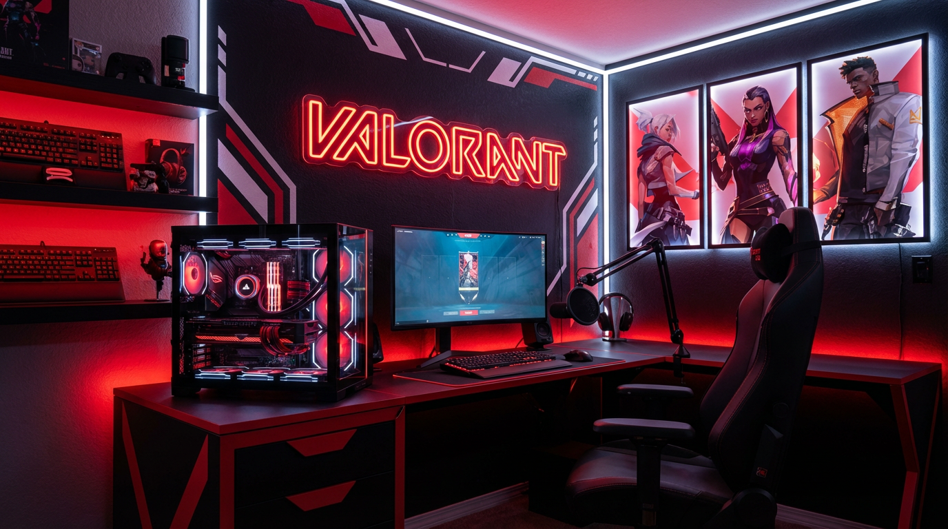 Valorant Themed Custom Studio - Red White Black Tactical Setup